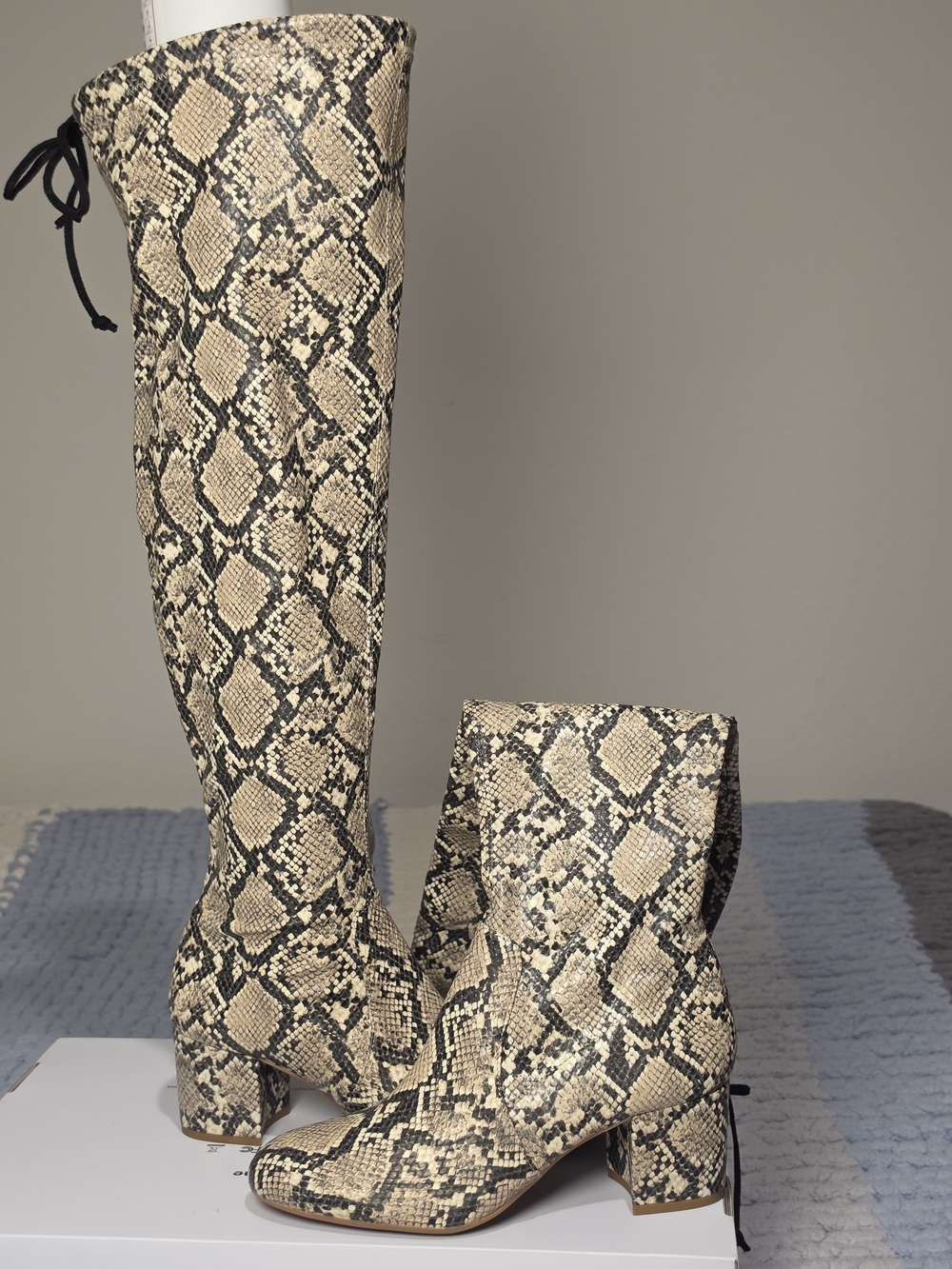 Gianni Bini Snake Print Over-the-Knee Boots - Beige & Black - Picture 6 of 10